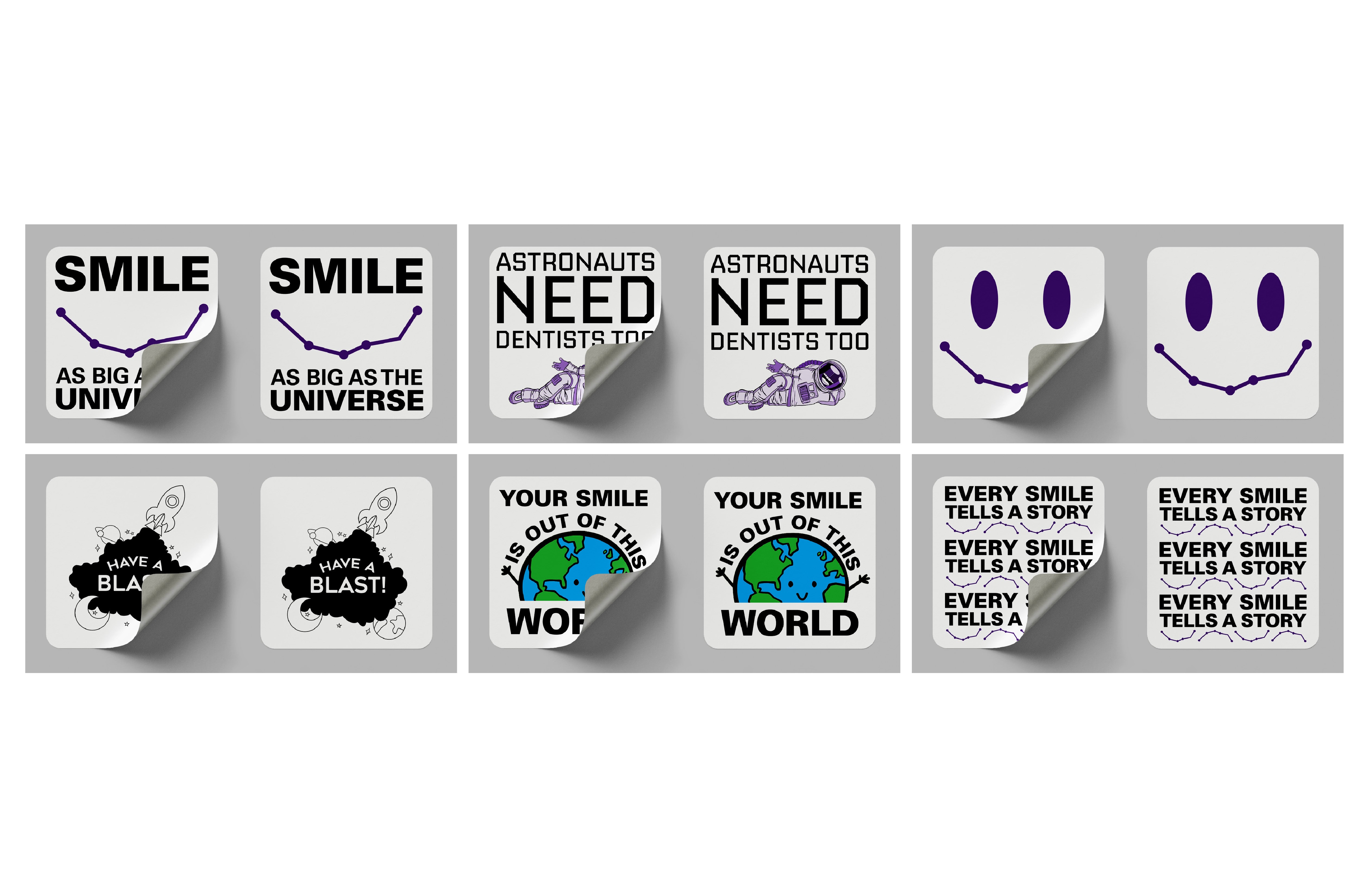 6 different stickers from constellation dentistry